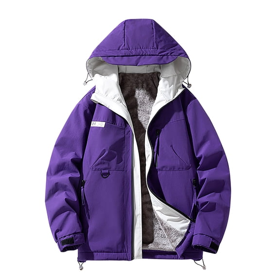 Brondbend Men's Coat Men's Fall Jacket Hooded Long Sleeved Zipper Pocket Outerwear Solid Color Comfortable Jacket Loose Fit Work Tops Purple