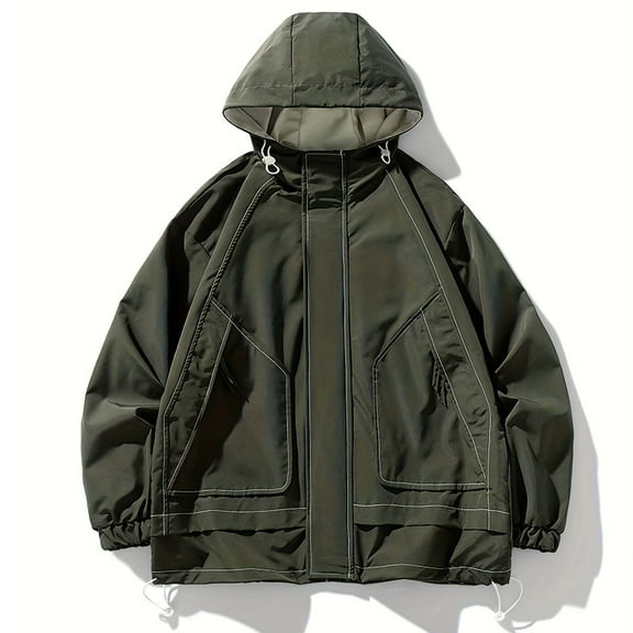 Brondbend Men's Coat Men’s Jacket Hooded Long Sleeved Zipper Pocket Outerwear Solid Color Casual Jacket Loose Fit Travel Tops Army Green