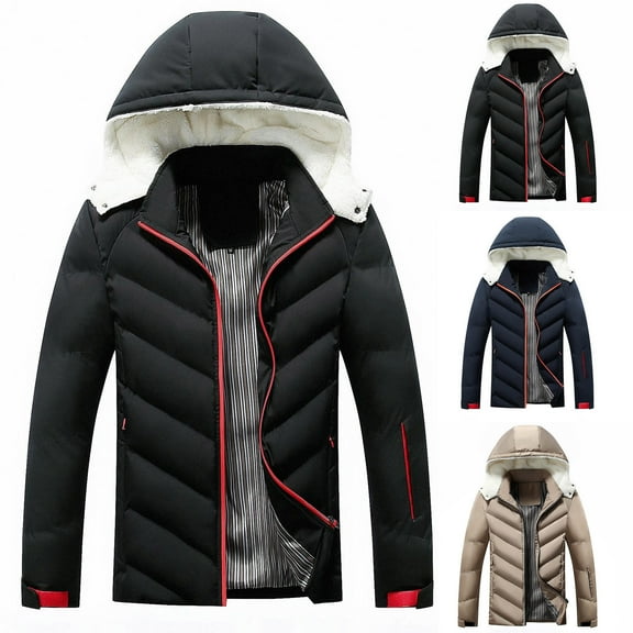 Brondbend Men's Coat Men’s Jackets Hooded Long Sleeved Zipper Pocket Outerwear Solid Color Warm Jacket Loose Fit Anniversary Tops Black