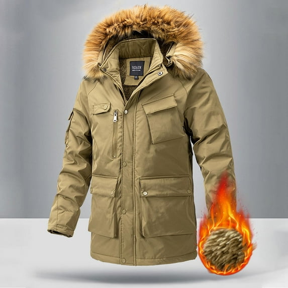 Brondbend Men's Coats Jackets for Men Hooded Long Sleeved Zipper Pocket Outerwear Solid Color Stylish Jacket Loose Fit Weekend Tops Khaki