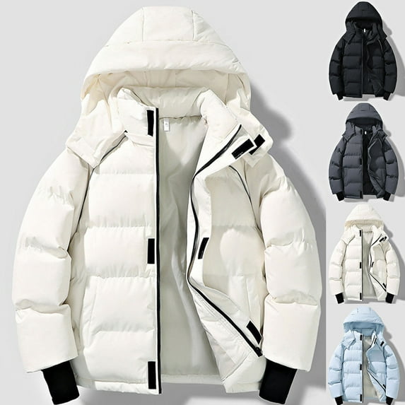 Brondbend Men's Coats Jackets for Men Hooded Long Sleeved Zipper Pocket Outerwear Solid Color Warm Jacket Loose Fit Anniversary Tops Black