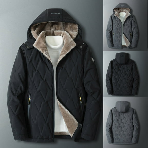 Brondbend Men's Coats Jackets for Men Hooded Long Sleeved Zipper Pocket Outerwear Solid Color Warm Jacket Loose Fit Party Tops Black