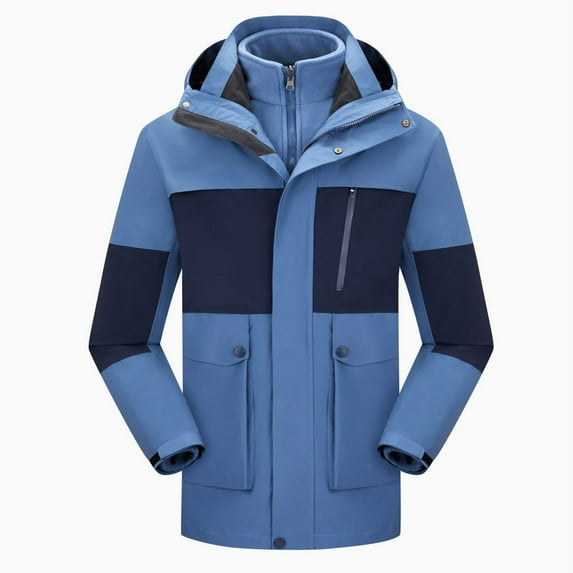 Brondbend Men's Coats Men Jacket Hooded Long Sleeved Zipper Pocket Outerwear Multicolor Warm Jacket Loose Fit Work Tops Blue
