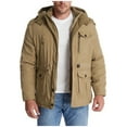 thumbnail image 1 of Brondbend Men's Coats Men’s Jackets Hooded Long Sleeved Zipper Pocket Outerwear Solid Color Warm Jacket Loose Fit Vacation Tops Khaki, 1 of 6