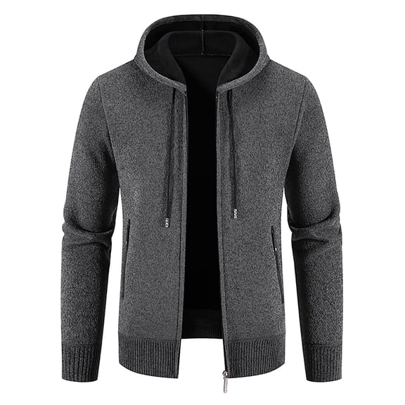 Brondbend Men's Coats Men's Jackets for Fall Hooded Long Sleeved Zipper Pocket Outerwear Solid Color Comfy Jacket Loose Fit Daily Tops Dark Gray