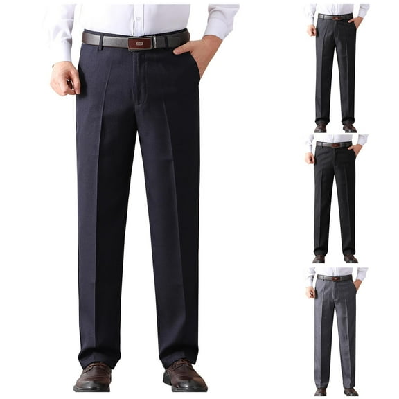 Brondbend Men’s Dress Pants Mens Straight Fit Pants Stretch High Waist Zipper Pocket Trousers Solid Thick Casual Wrinkle-Free Trousers Classic Fit Party Suit Pants