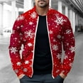 thumbnail image 1 of Brondbend Men's Fall Jacket Men's Coats Crew Neck Long Sleeved Zipper Long Outerwear Christmas Print Comfortable Jacket Loose Outdoor Tops Red, 1 of 4