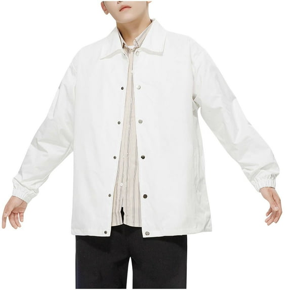 Brondbend Men’s Jacket Winter Coats for Men Lapel Long Sleeved Button Pocket Outerwear Solid Color Stylish Jacket Loose Fit Daily Tops White