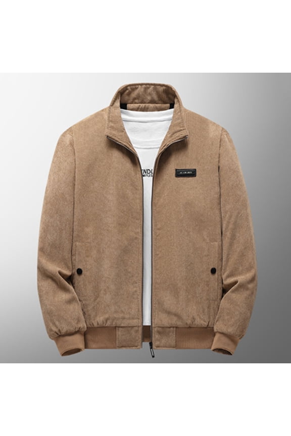 Men’s Jackets Mens Coats Mock Neck Long Sleeved Zipper Outerwear Solid Color Comfortable Thick Workwear Loose Fit Vacation Tops Khaki