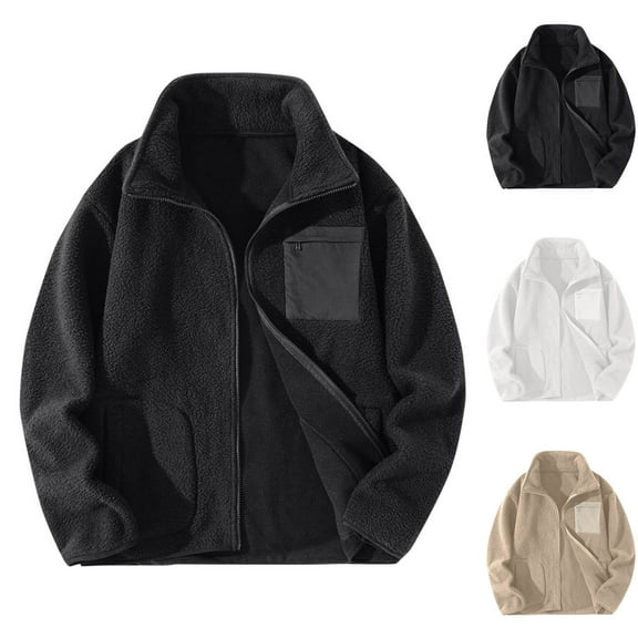 Brondbend Men's Jackets Winter Coat for Men Lapel Long Sleeved Zipper Pocket Outerwear Solid Color Comfortable Jacket Loose Fit Weekend Tops Beige