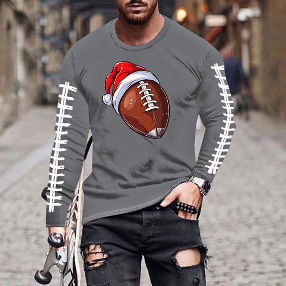 Brondbend Men's Tops Christmas Mens Shirts Casual Long Sleeve Crewneck Pullover Printed Fashion Blouse Loose Anniversary Clothes Gray