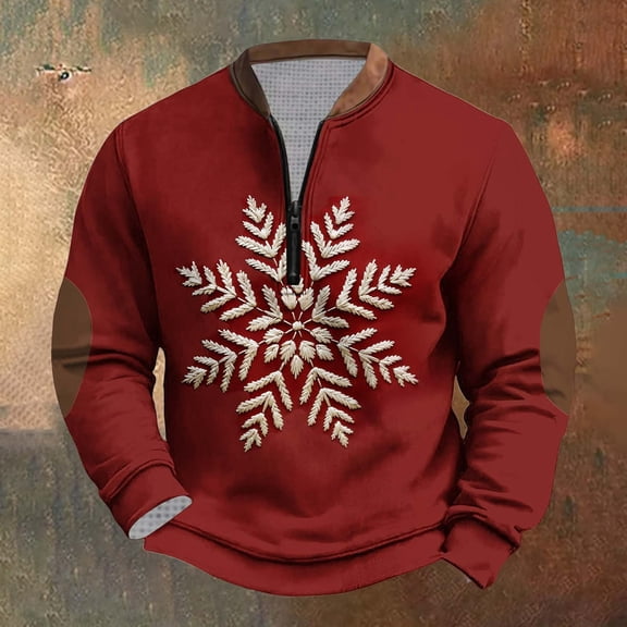 Brondbend Tops for Men Christmas Men’s Shirts Long Sleeves Crewneck Quarter Zip Pullover Print Casual Blouse Loose Fit Club Clothes Multicolor