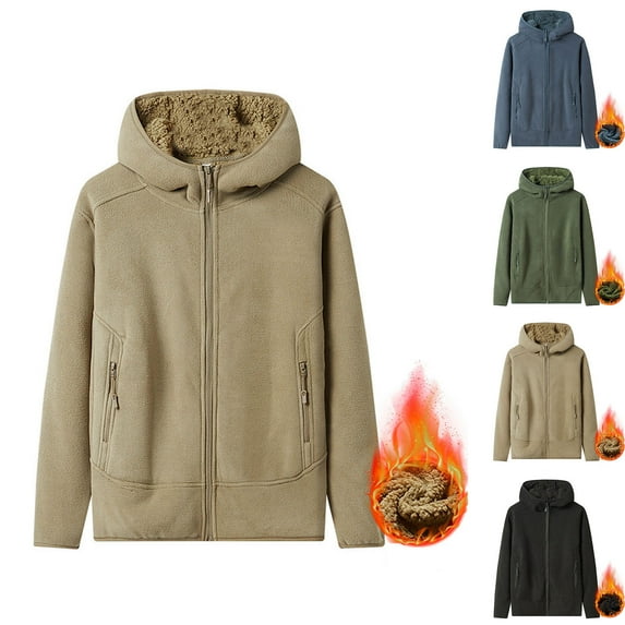 Brondbend Men's Winter Coats Jackets for Men Hooded Long Sleeved Zipper Pocket Outerwear Solid Color Warm Jacket Loose Fit Holiday Tops Black