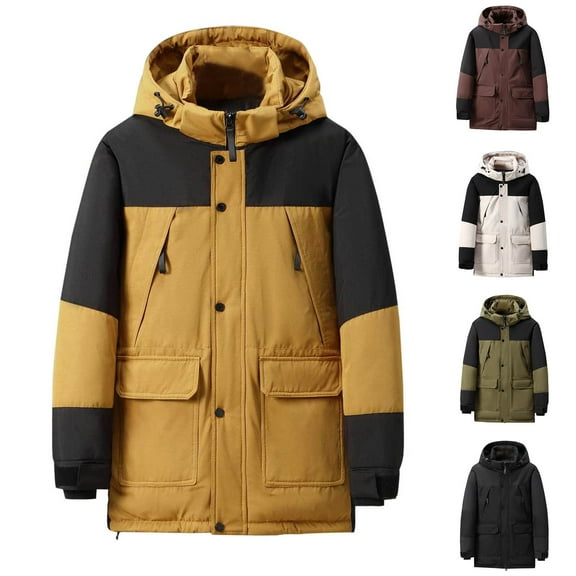 Brondbend Men's Winter Coats Men's Jackets for Fall Hooded Long Sleeved Zipper Pocket Outerwear Multicolor Warm Jacket Loose Fit Weekend Tops Beige
