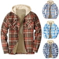 thumbnail image 1 of Brondbend Men's Winter Coats Mens Jackets Hooded Long Sleeved Pocket Button Outerwear Plaid Thick Jacket Loose Fit Going out Tops Blue, 1 of 5