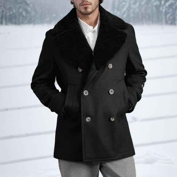 Brondbend Men's Winter Jackets Men Coats Lapel Long Sleeved Pocket Outerwear Solid Color Comfy Stylish Jacket Loose Club Tops Black