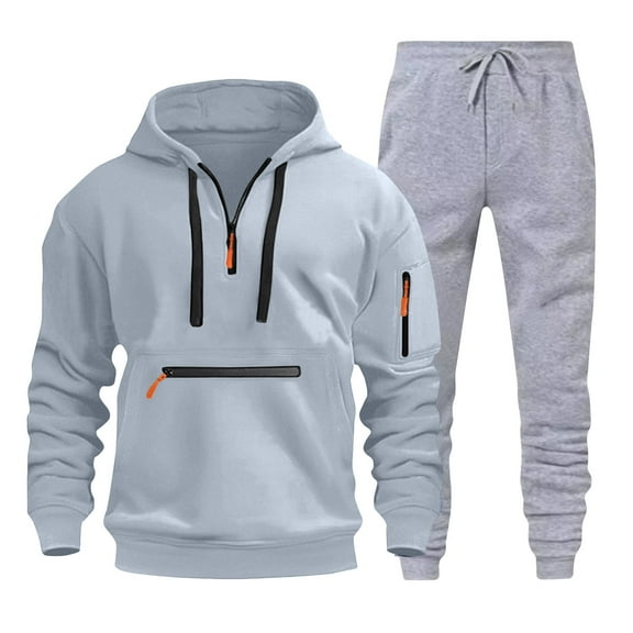 Brondbend Mens 2 Piece Sweatsuits Sets Joggers Set for Men Long Sleeved Hoodies with Zipper and Pocket Sweatshirt Elastic Waist Sweatpants Tracksuits Winter Fitness Sport Suits,Gray