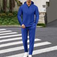 thumbnail image 1 of Brondbend Mens 2 Piece Sweatsuits Sets Jogging Suits for Men Hooded Long Sleeve Button Sweatshirt Solid Pocket Sweatpants Tracksuits Loose Fall Winter Comfortable Gym Sport Suits,Blue, 1 of 6
