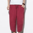 thumbnail image 1 of WWV Mens 3/4 Pants Mens Cropped Pants Pocket Drawstring Trousers Solid Color Casual Relaxed Loose Beach Travel Cotton Linen Pants Red XXXXXL, 1 of 5