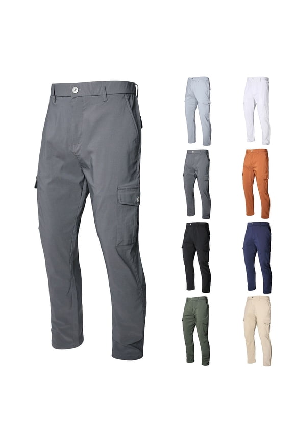 Mens Cargo Work Pants Straight Pants for Men Stretch High Waist Zipper Pocket Trousers Solid Casual Thin Flat Front Trousers Classic Fit Party Suit Pants