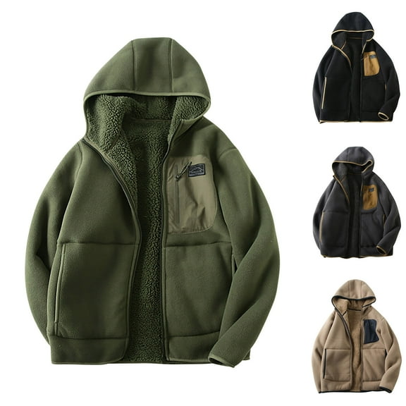 Brondbend Mens Coats Men's Fall Jacket Hooded Long Sleeved Zipper Pocket Outerwear Solid Color Casual Jacket Loose Fit Work Tops Army Green
