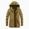 thumbnail image 1 of Brondbend Mens Coats Men's Jacket Hooded Long Sleeved Zipper Pocket Outerwear Solid Color Warm Jacket Loose Fit Work Tops Khaki, 1 of 4