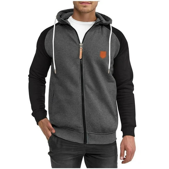 Brondbend Mens Coats Men’s Jackets Hooded Long Sleeved Zipper Pocket Outerwear Multicolor Casual Jacket Loose Fit Weekend Tops Dark Gray
