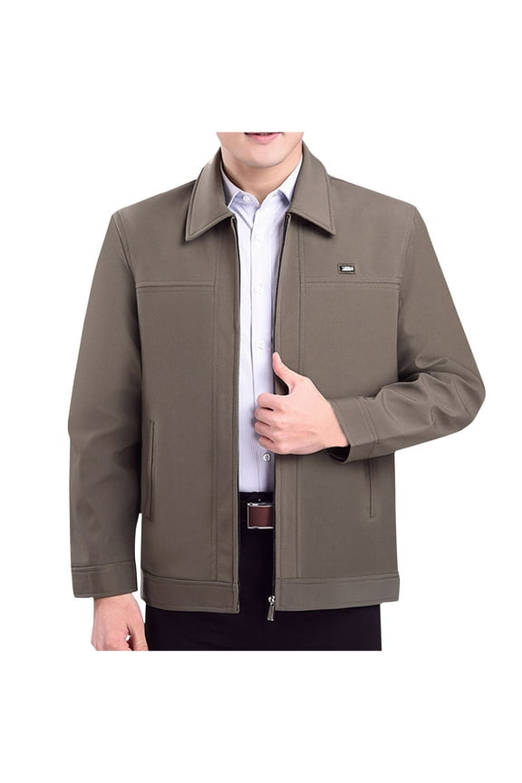 Mens Fall Jackets Men Coats Winter Lapel Long Sleeved Zipper Pocket Outerwear Solid Color Stylish Jacket Loose Vacation Tops Gray