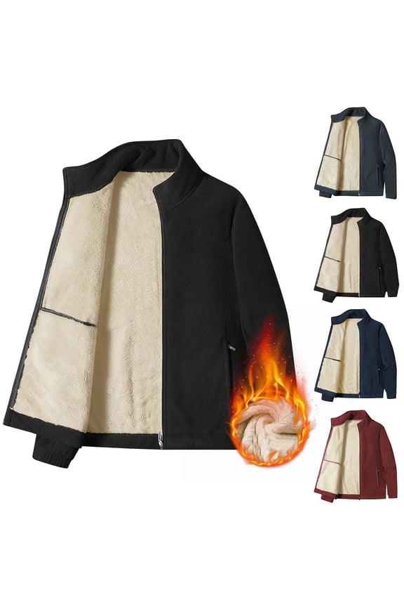 Mens Jackets Fall Men Coat Mock Neck Long Sleeved Zipper Pocket Outerwear Solid Color Leisure Thick Jacket Loose School Tops Black