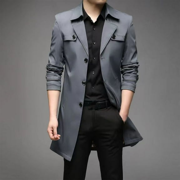 Brondbend Mens Jackets Fall Men Coats Lapel Long Sleeved Button Pocket Outerwear Solid Color Leisure Jacket Loose Party Tops Gray