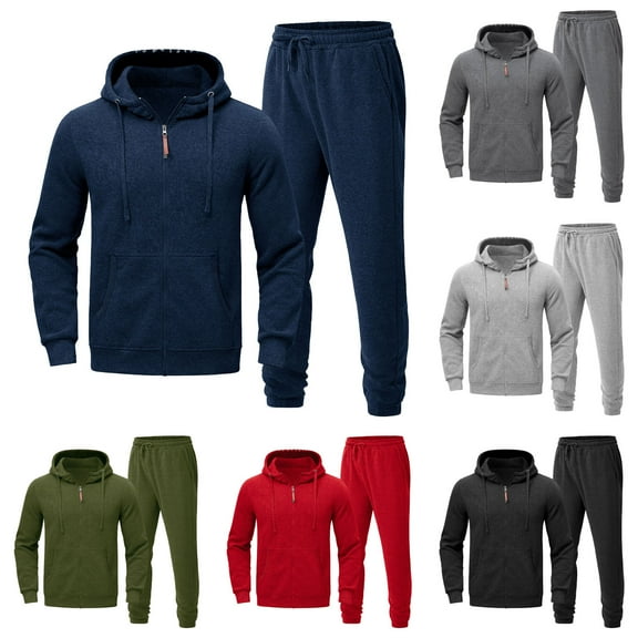 Brondbend Mens Jogger Set Mens Tracksuits 2 Piece Set Hooded Long Sleeved Solid Pocket Pullover and Elastic Waist Sweatpants Outfits Loose Fall Winter Running Fitness Workout Suits,Army Green