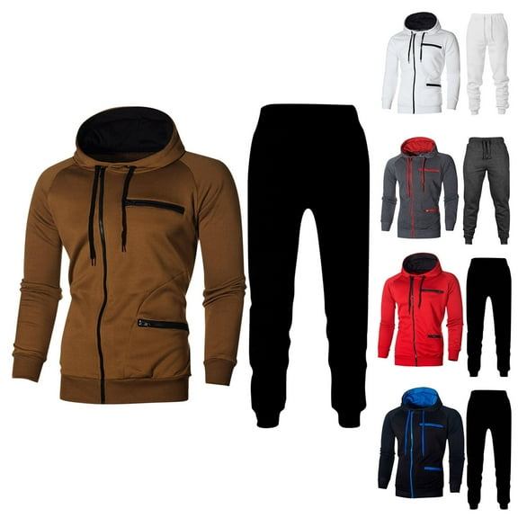 Brondbend Mens Jogger Set Sweatsuits for Men Long Sleeve Hoodies with Zipper Pocket Sweatshirt and Elastic Waist Sweatpants Outfits Loose Winter Versatile Outdoor Workout Suits,Black