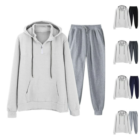 Brondbend Mens Jogger Sets 2 Piece Outfits Sweatsuits for Men Hooded Long Sleeve Sweatshirt with Zipper Pocket Elastic Waist Sweatpants Tracksuits Loose Winter Comfortable Workout Suits,Black