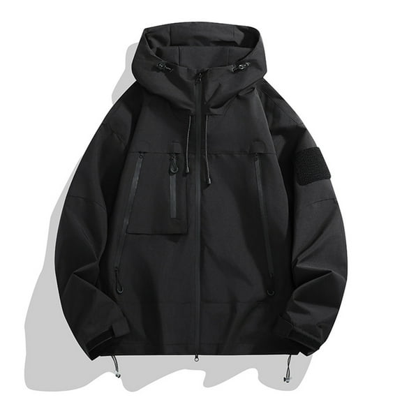 Brondbend Mens Rain Jackets Men's Fashion Casual Outdoor Work Bag Long Sleeve Hooded Casual Coat Jacket Loose Fit Fall Winter Mountaineering Fashion,Black
