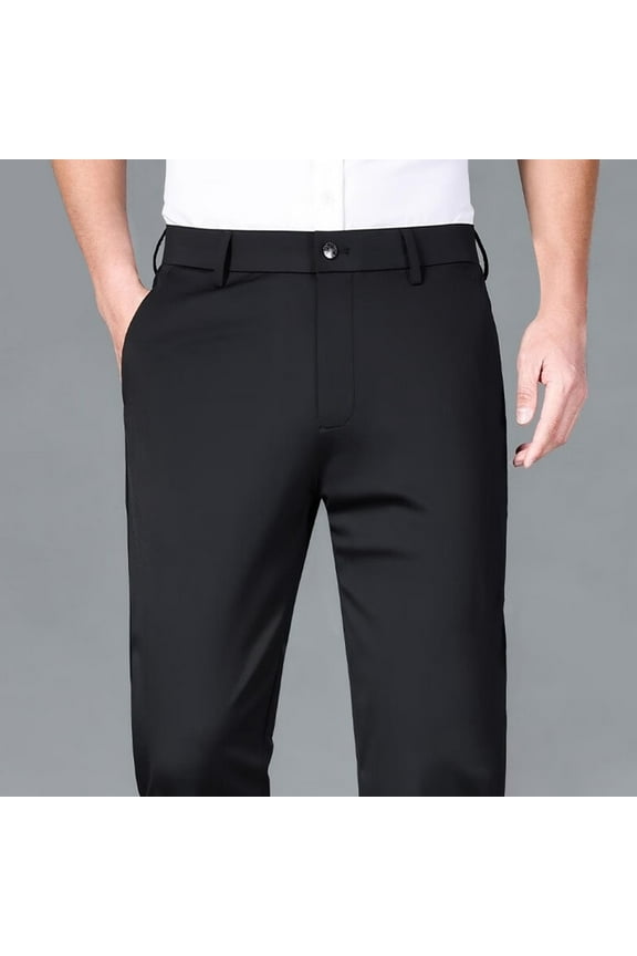 Mens Slim Work Pants Mens Straight Fit Dress Pants Elastic High Waist Pocket Zipper Trousers Solid Casual Flat Front Trousers Classic Fit Daily Commute Suit Pants