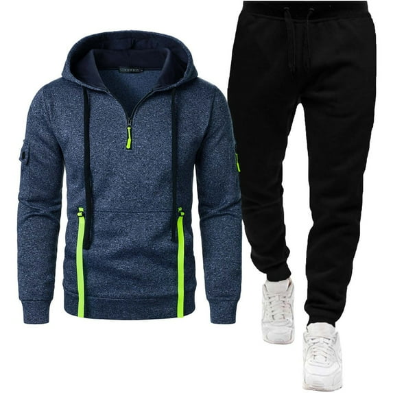 Brondbend Mens Sweat Suit Men Track Suits 2 Piece Set Long Sleeve Hoodie with Zipper Multiple Pockets Sweatshirt and Sweatpants Tracksuits Loose Fit Fall Winter Gym Workout Suits,Navy