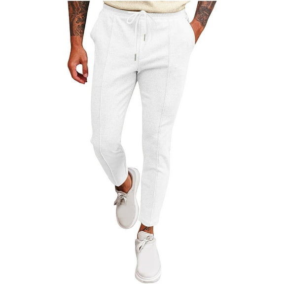 Brondbend Mens Sweatpant Joggers for Men Pocket Lace-up Workout Pants Stretch Waist Solid Comfortable Sport Trousers Tight Athletic Fall Winter Pants White