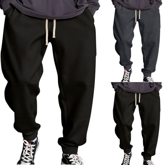 WWV Mens Sweatpant Mens Joggers Drawstring Pocket Trousers Elastic High Waisted Solid Thick Sport Trousers Loose Hiking Fall Winter Pants Black