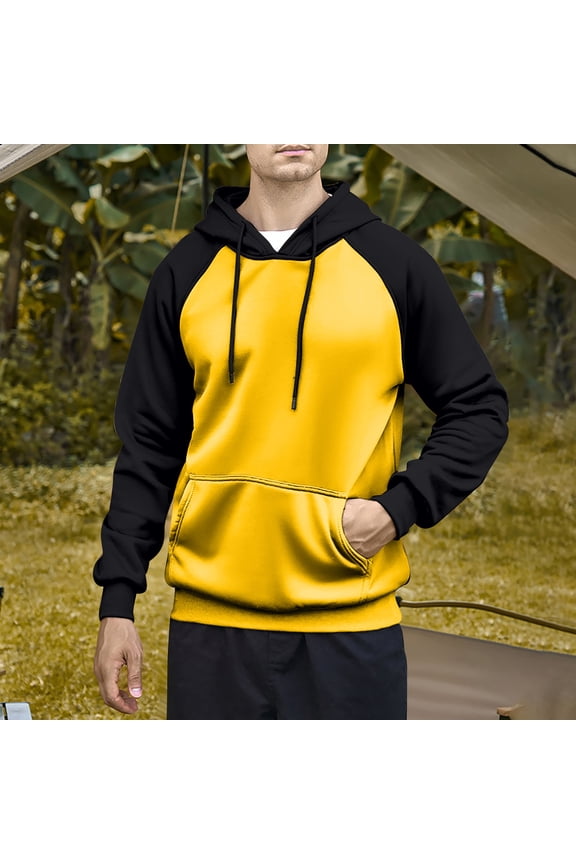 Mens Sweatshirts Hoodies Hoodies for Men Pullover Long Sleeved Drawstring Pocket Pullover Multicolour Vintage Loose Tops Holiday Running Fall Winter Wear Yellow