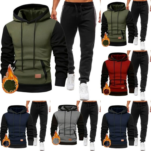 Brondbend Mens Sweatsuits Sets Jogging Suits Hooded Long Sleeved Pullover with Pocket Drawstring Sweatshirt Elastic Waist Sweatpants Tracksuits Loose Winter Fitness Sport Outfits,Army Green