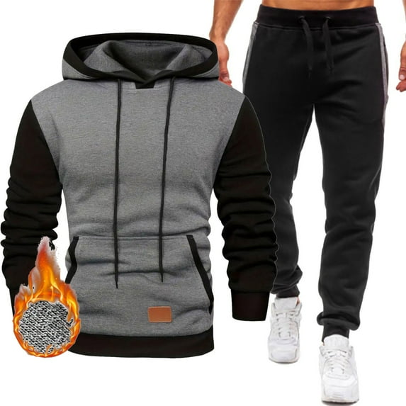 Brondbend Mens Sweatsuits Sets Jogging Suits Hooded Long Sleeved Pullover with Pocket Drawstring Sweatshirt Elastic Waist Sweatpants Tracksuits Loose Winter Fitness Sport Outfits,Dark Gray