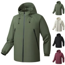 Brondbend Mens Jacket Waterproof Men's Long Sleeve Zipper Solid Color Detachable Hat Hooded Jacket Waterproof Jacket Plus Size Fall Winter Climb Mountains,Black