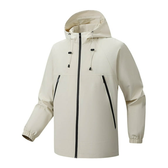 Brondbend Mens Jacket Waterproof Men's Long Sleeve Zipper Solid Color Detachable Hat Hooded Jacket Waterproof Jacket Plus Size Fall Winter Climb Mountains,White