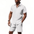 thumbnail image 1 of WWV Mens Two Piece Short Set Lapel Short Sleeve Pocket Button Shirt Mid Waist Shorts Outfits Solid Color Stylish Loose Fit Beach Travel Leisure Suit White L, 1 of 6
