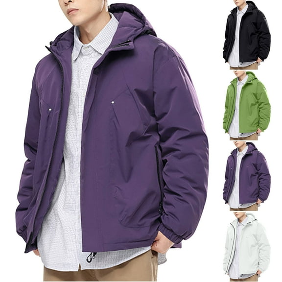 Brondbend Mens Waterproof Jacket Men's Long Sleeved Solid Color Zipper Outdoor Windproof and Waterproof Hooded Jacket with Pocket Plus Size Fall Winter Climb Mountains,Black