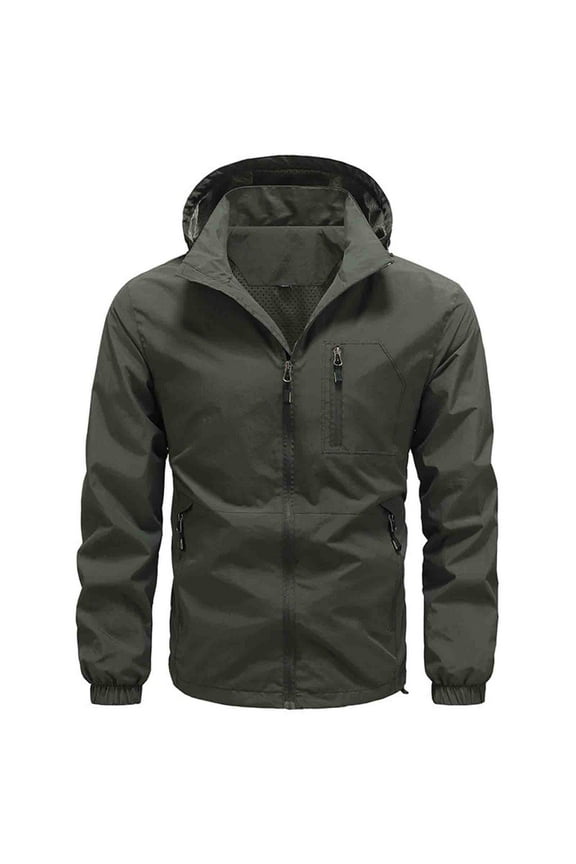 Mens Waterproof Jacket Men's Solid Color Thin Drying Windbreaker Outdoor Sports Jacket Loose Fit Fall Winter Mountaineering Fashion,Army Green