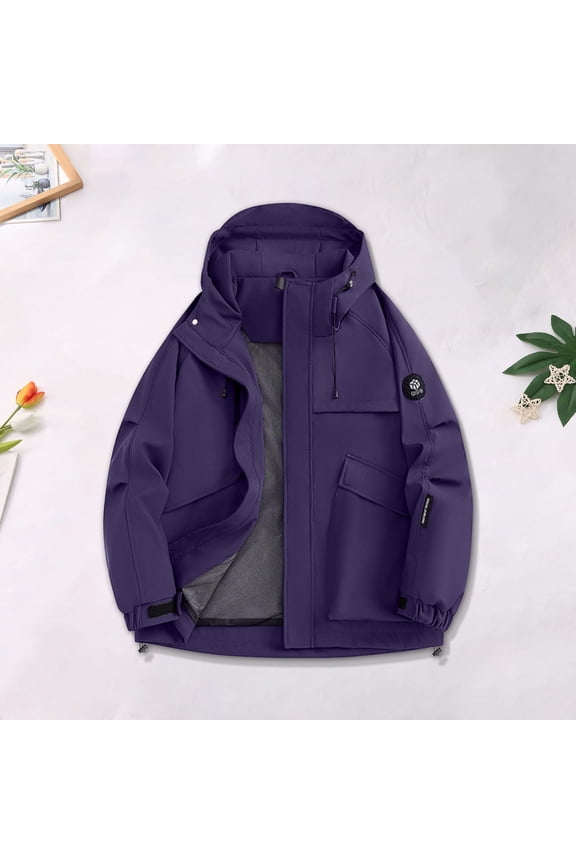Mens Waterproof Work Jacket Men's Casual Fashion Solid Color Long-Sleeved Hooded Zipper Pocket Stormtrooper Jacket Loose Fit Fall Winter Mountaineering Fashion,Purple
