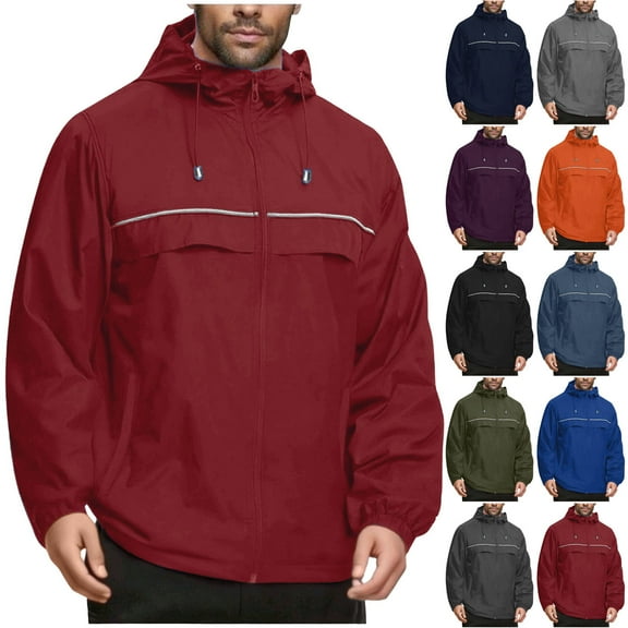 Brondbend Mens Waterproof Work Jacket Men's Solid Color Outdoor Water Proofing Climb Sport Run Pocket Zipper Long Sleeved Hooded Loose Fit Fall Winter Outdoor Hiking Workout,Army Green