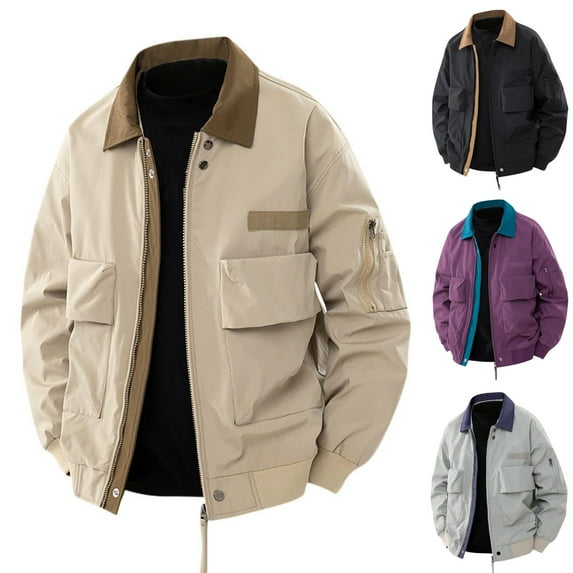 Brondbend Mens Waterproof Work Jacket Men's Solid Color Windproof Workwear Long Sleeved Lapel Zipper Casual Jacket Oversized Fall Winter Hiking Versatile Workout Outerwear,Black