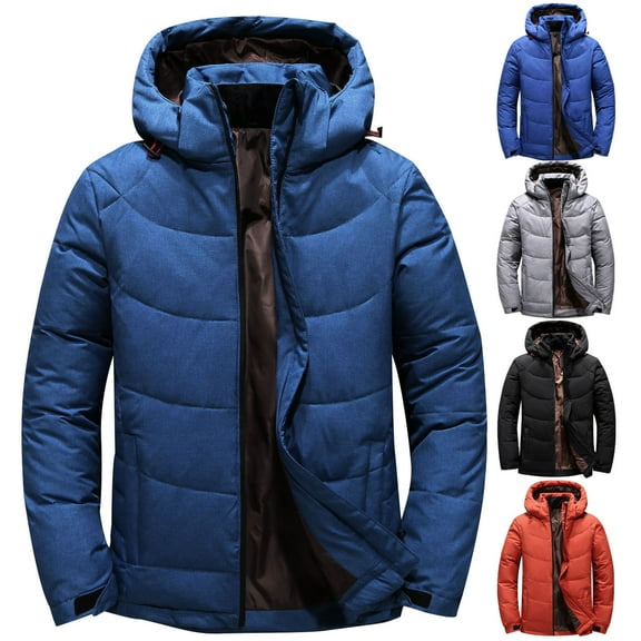 Brondbend Mens Winter Coats Jacket for Men Hooded Long Sleeved Zipper Pocket Outerwear Solid Color Warm Jacket Loose Fit Anniversary Tops Black